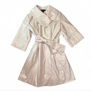 Chic Metallic Type Cream Cheetah Trench Rain Coat with 3/4 sleeves